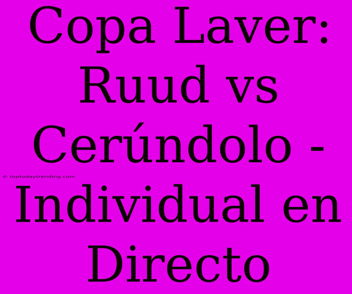 Copa Laver: Ruud Vs Cerúndolo - Individual En Directo