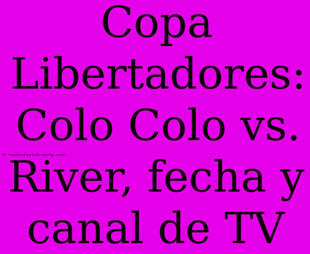 Copa Libertadores: Colo Colo Vs. River, Fecha Y Canal De TV