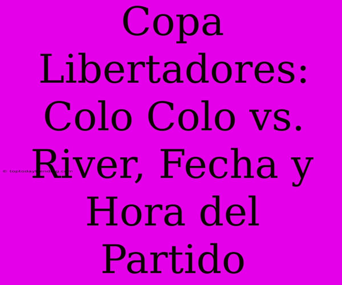 Copa Libertadores: Colo Colo Vs. River, Fecha Y Hora Del Partido