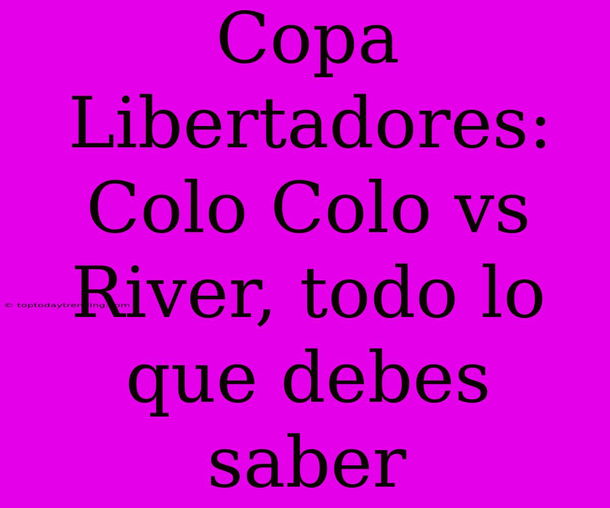 Copa Libertadores: Colo Colo Vs River, Todo Lo Que Debes Saber