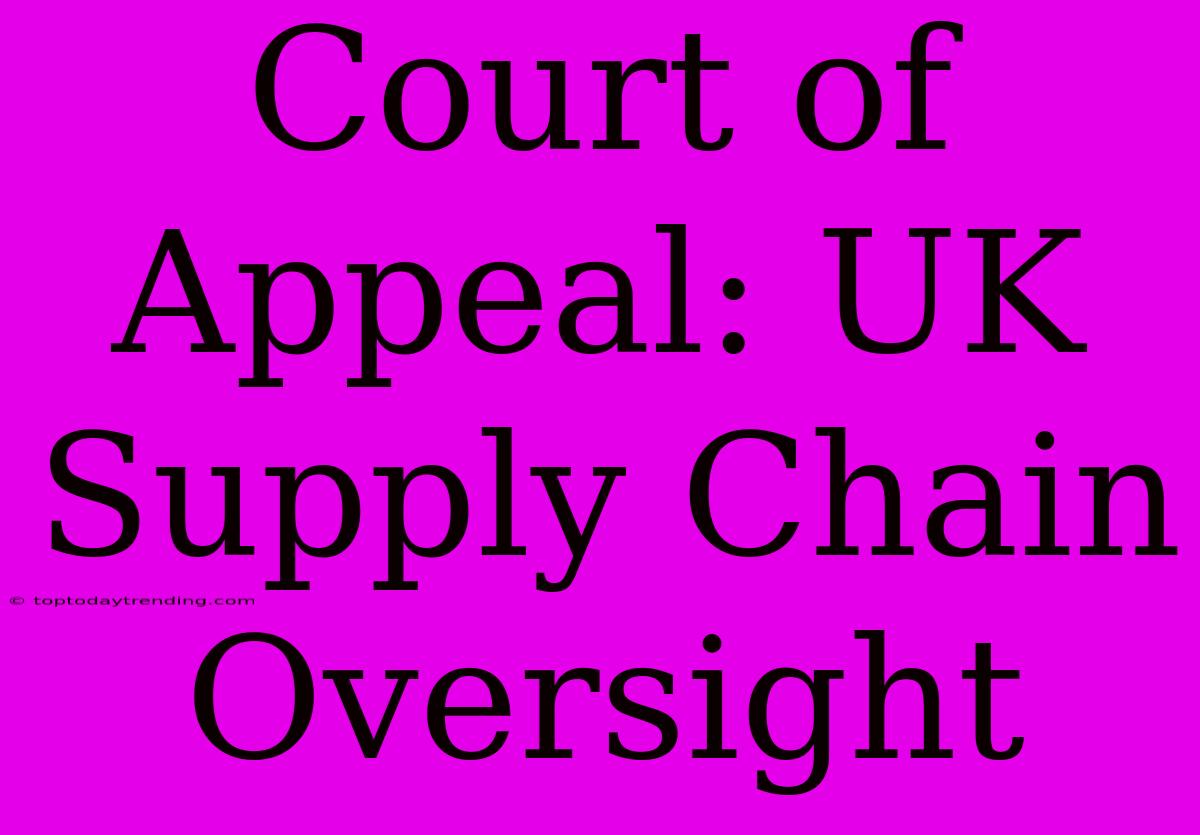 Court Of Appeal: UK Supply Chain Oversight