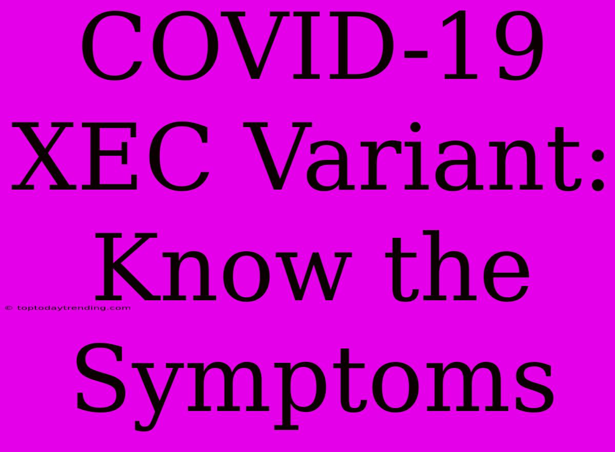 COVID-19 XEC Variant: Know The Symptoms