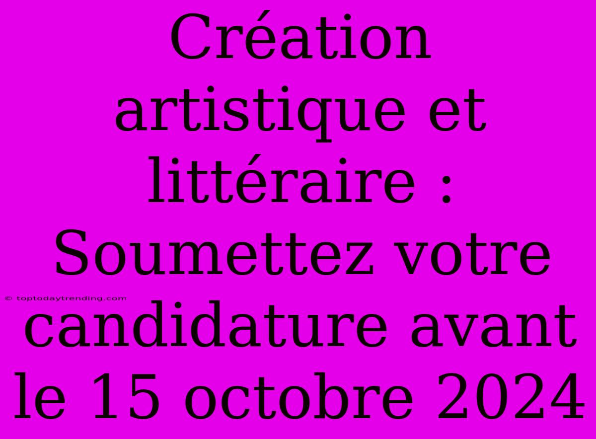 Création Artistique Et Littéraire : Soumettez Votre Candidature Avant Le 15 Octobre 2024