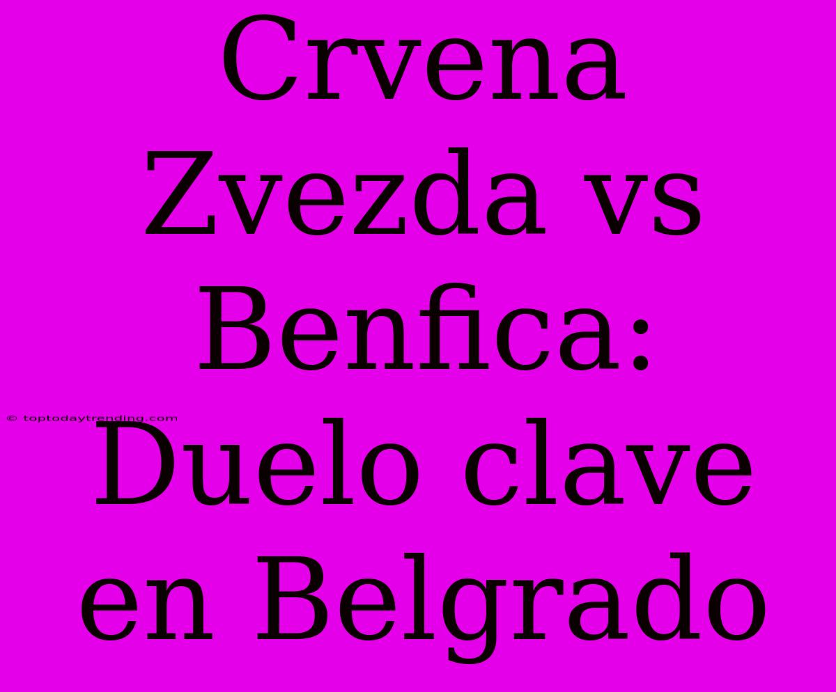 Crvena Zvezda Vs Benfica: Duelo Clave En Belgrado