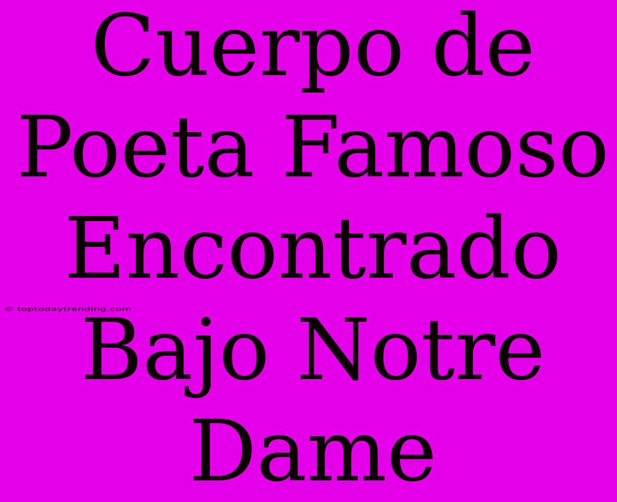 Cuerpo De Poeta Famoso Encontrado Bajo Notre Dame