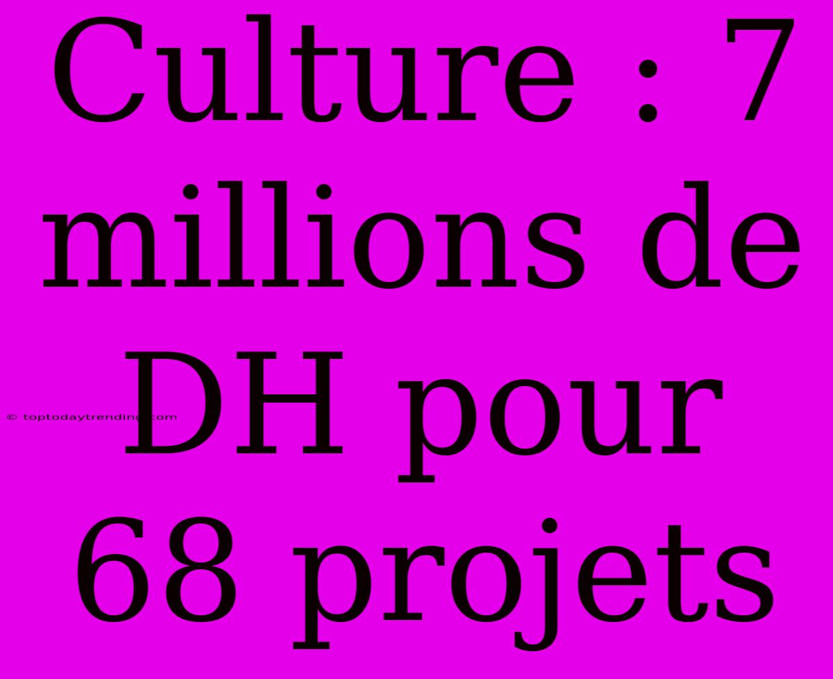 Culture : 7 Millions De DH Pour 68 Projets