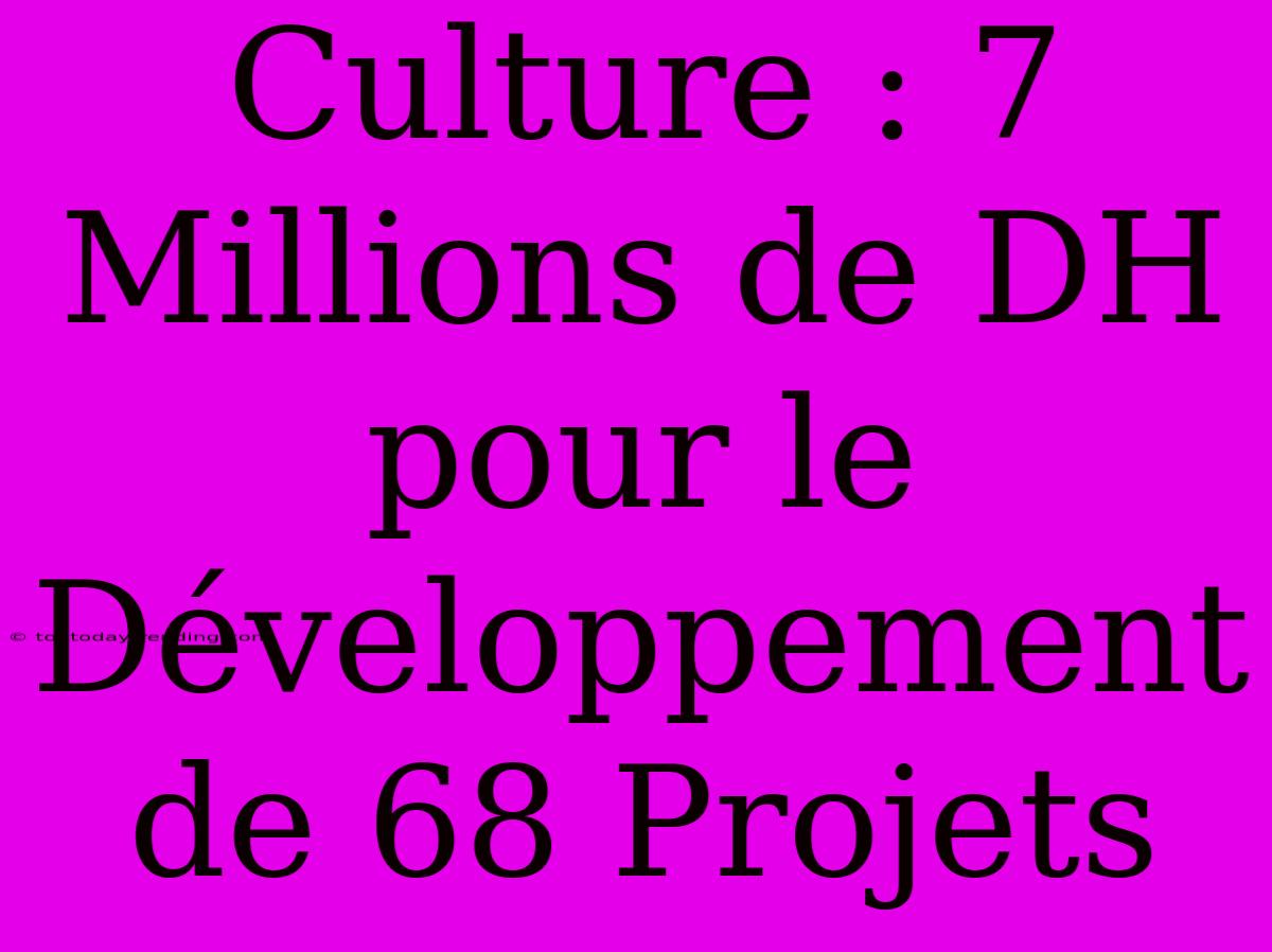 Culture : 7 Millions De DH Pour Le Développement De 68 Projets