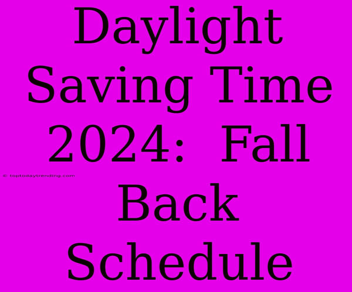 Daylight Saving Time 2024:  Fall Back Schedule