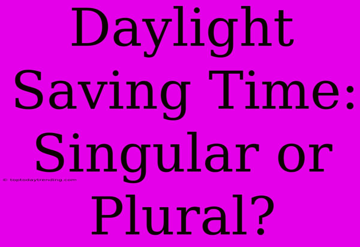 Daylight Saving Time: Singular Or Plural?