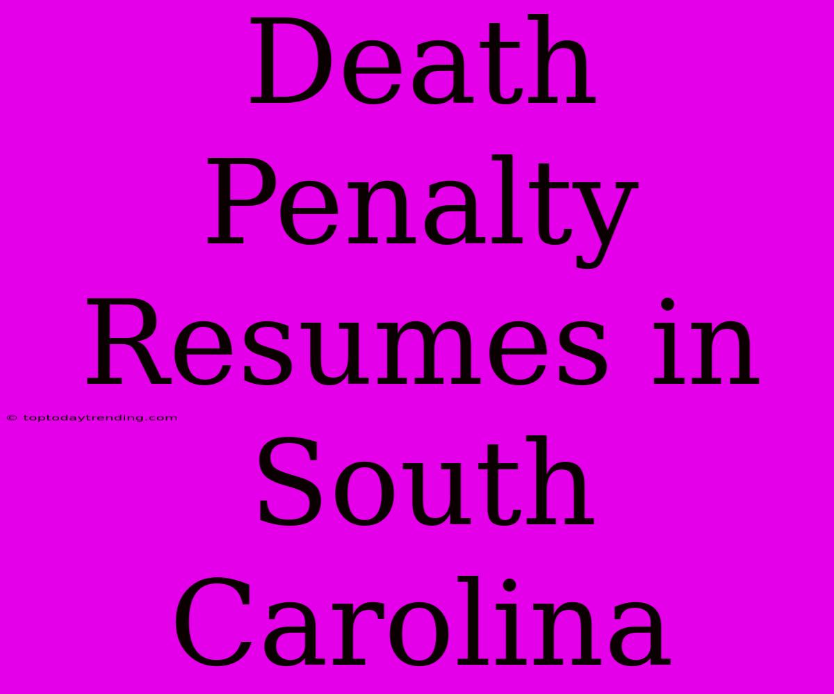 Death Penalty Resumes In South Carolina