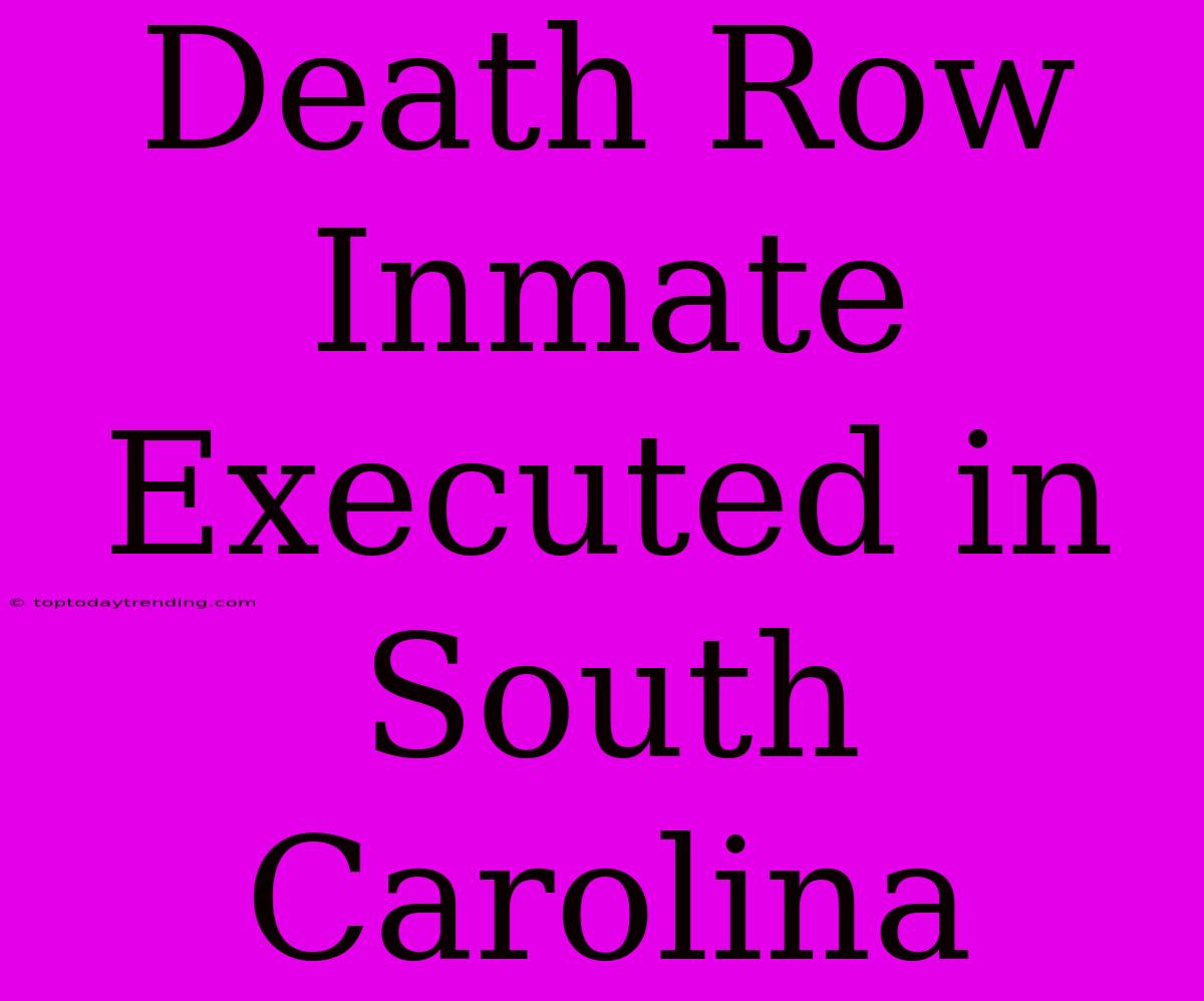 Death Row Inmate Executed In South Carolina