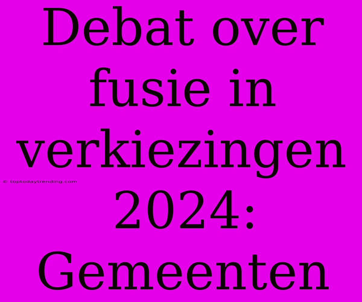 Debat Over Fusie In Verkiezingen 2024: Gemeenten