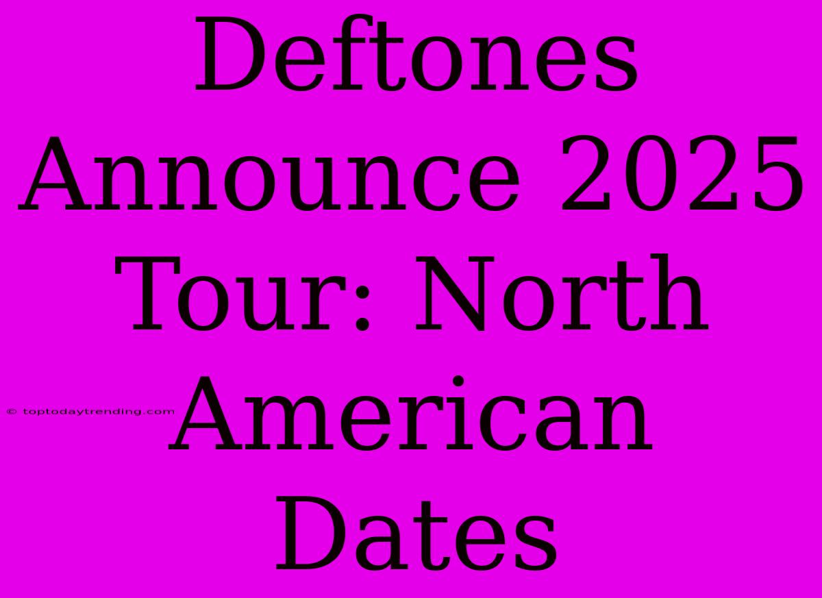 Deftones Announce 2025 Tour: North American Dates