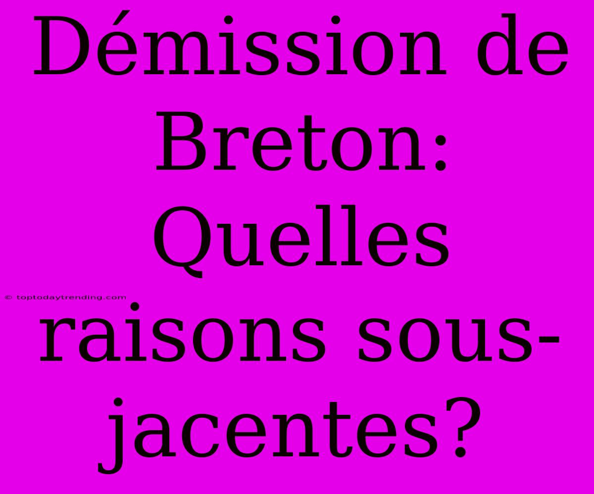 Démission De Breton: Quelles Raisons Sous-jacentes?