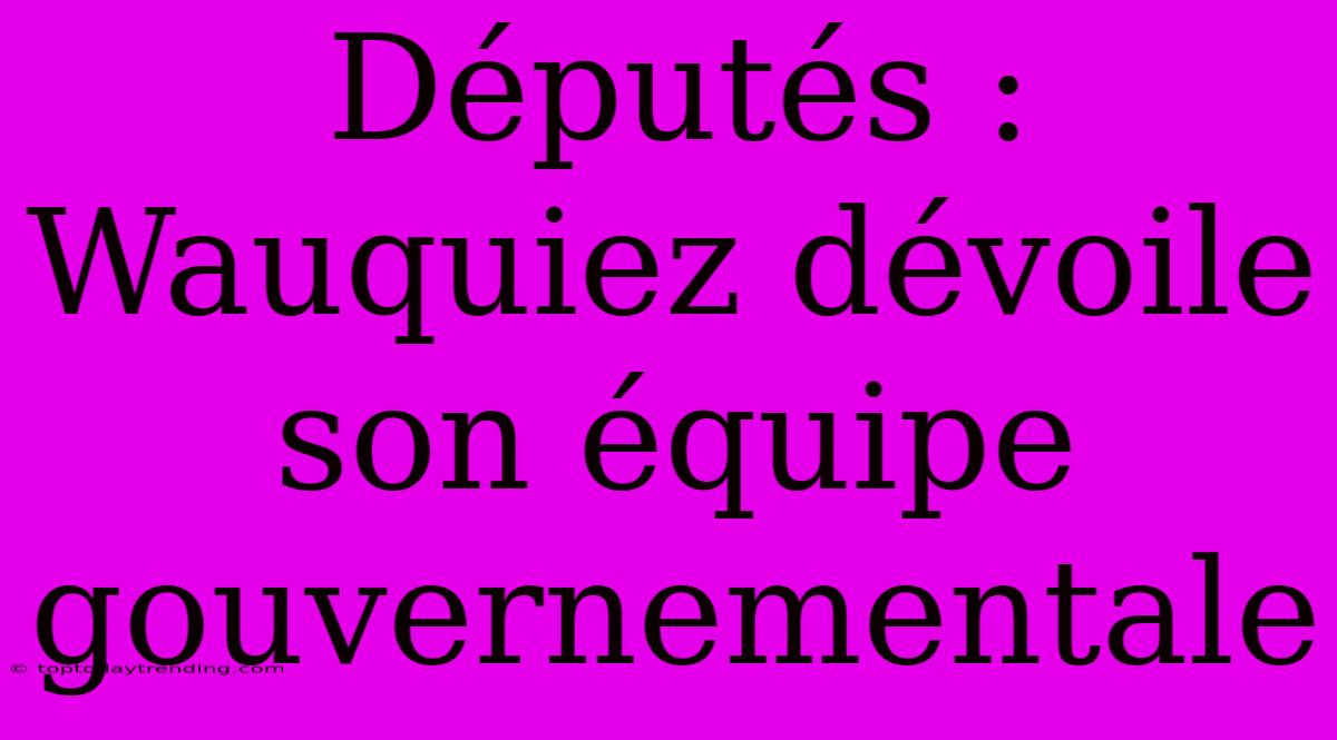 Députés : Wauquiez Dévoile Son Équipe Gouvernementale