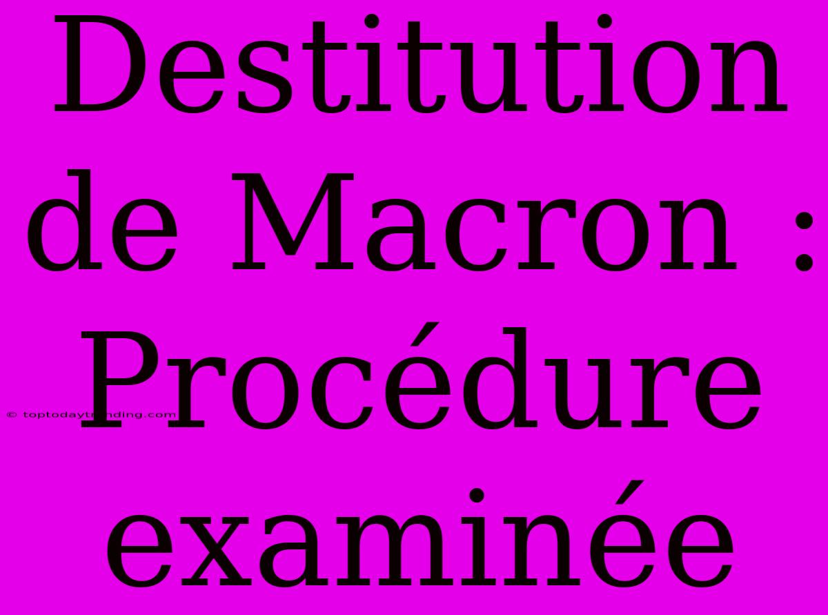 Destitution De Macron : Procédure Examinée