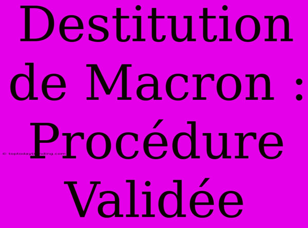 Destitution De Macron : Procédure Validée