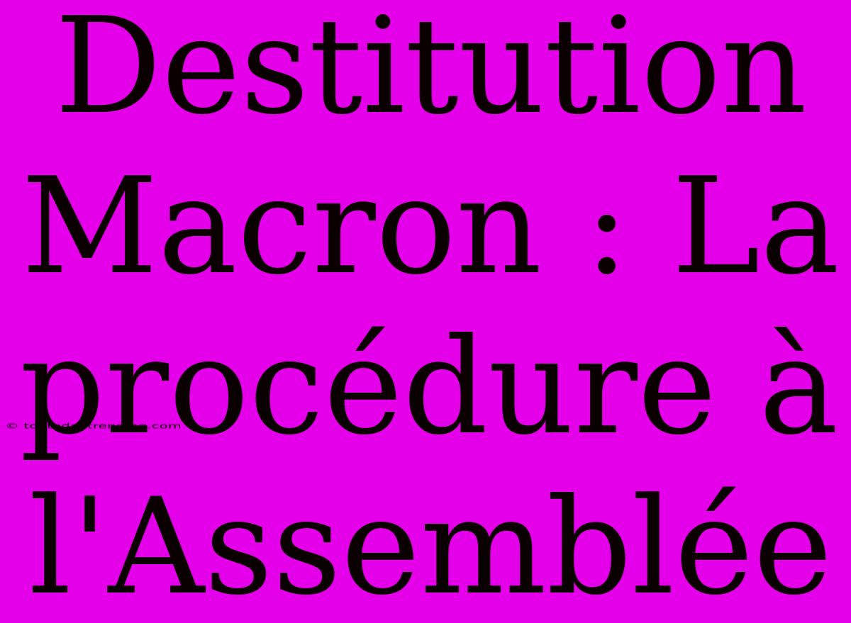 Destitution Macron : La Procédure À L'Assemblée