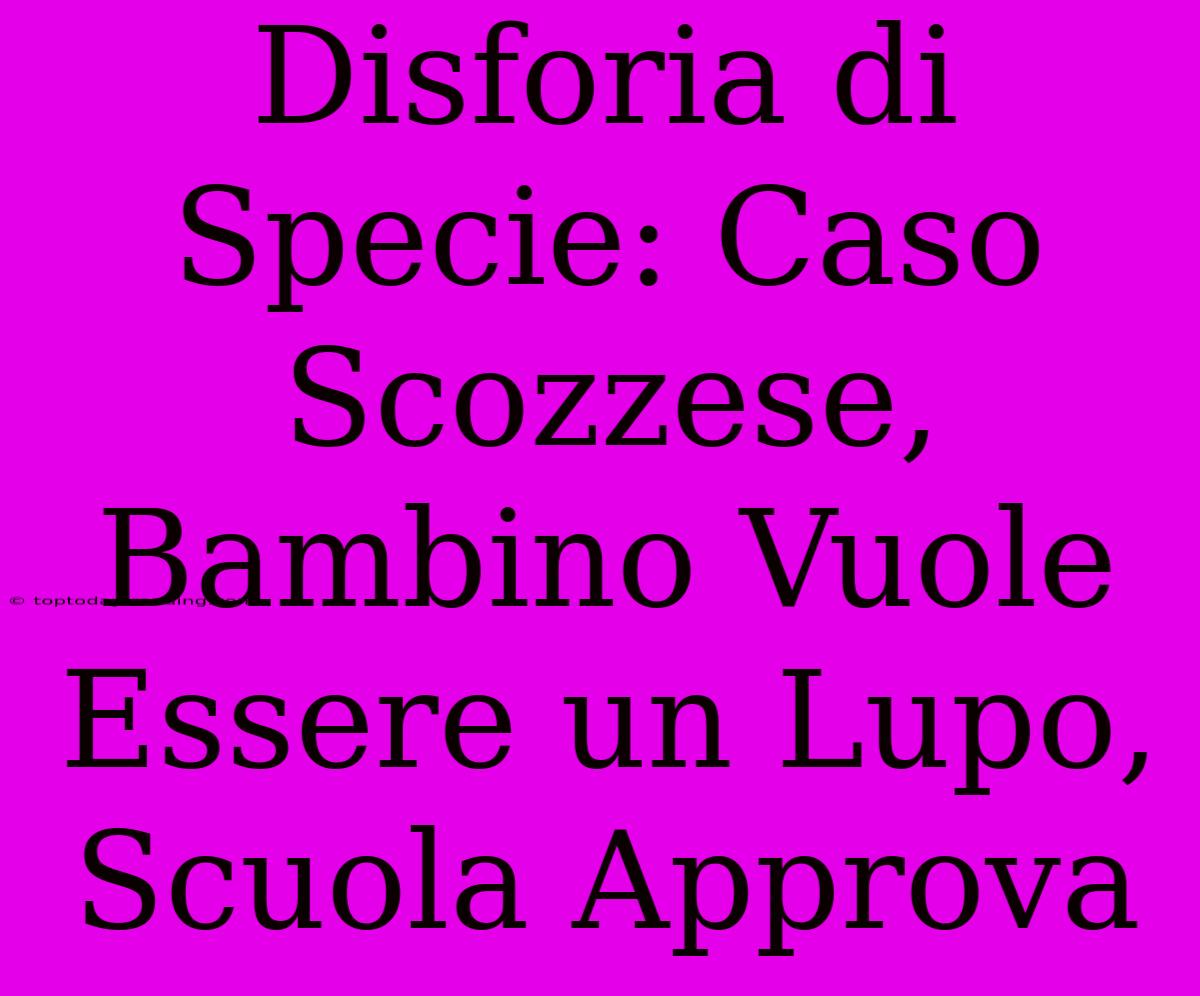 Disforia Di Specie: Caso Scozzese, Bambino Vuole Essere Un Lupo, Scuola Approva