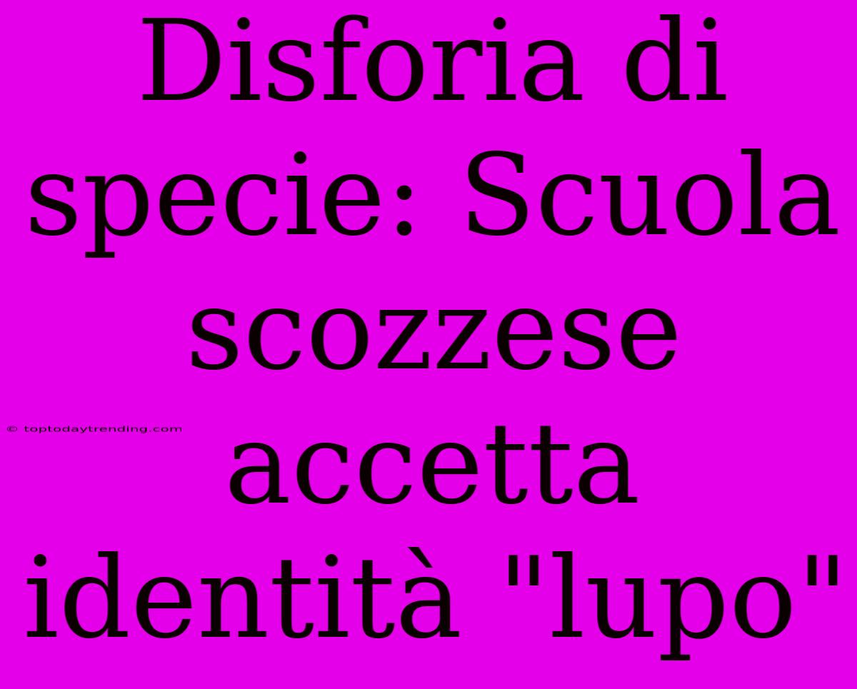 Disforia Di Specie: Scuola Scozzese Accetta Identità 