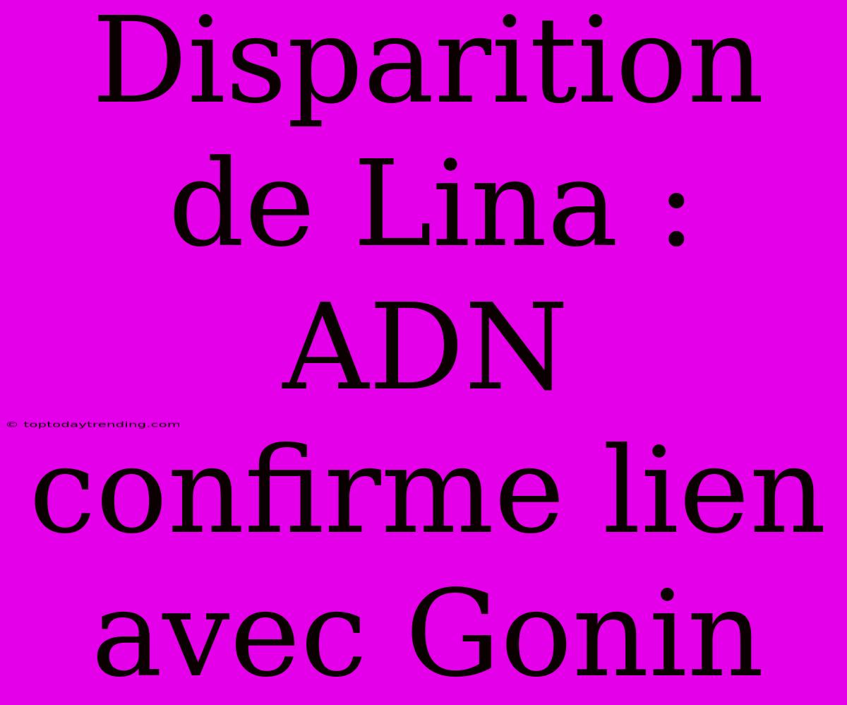 Disparition De Lina : ADN Confirme Lien Avec Gonin