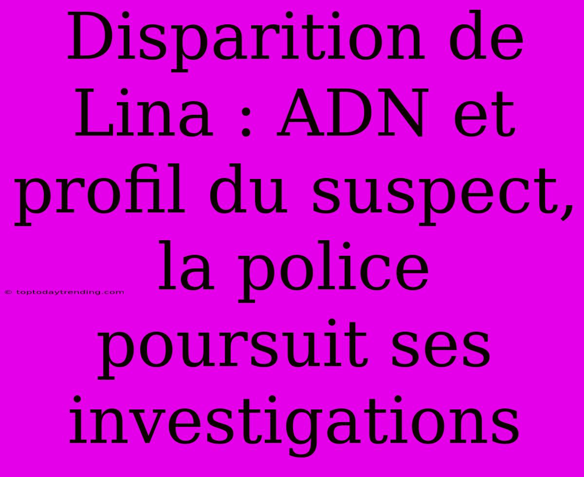 Disparition De Lina : ADN Et Profil Du Suspect, La Police Poursuit Ses Investigations