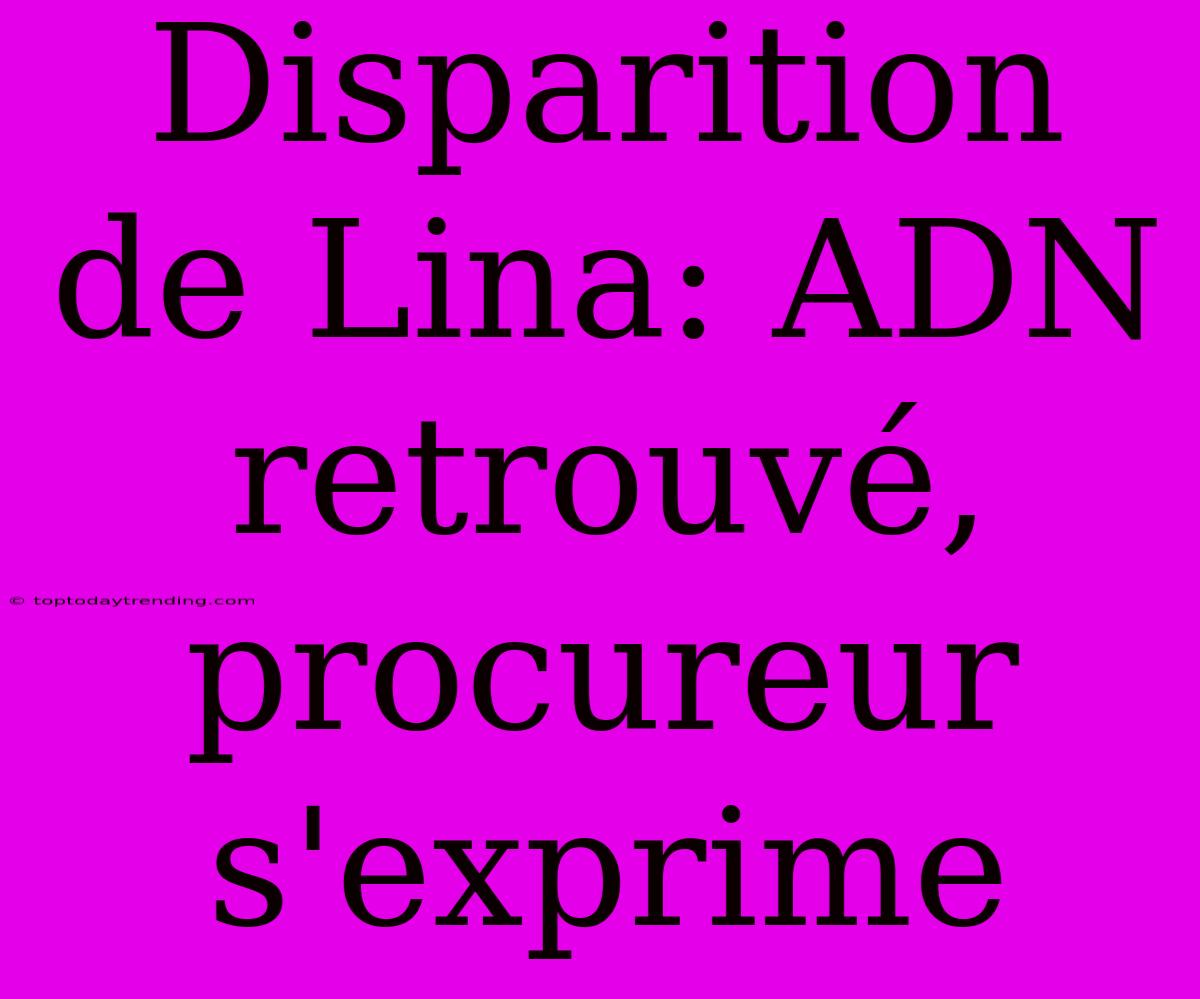 Disparition De Lina: ADN Retrouvé, Procureur S'exprime