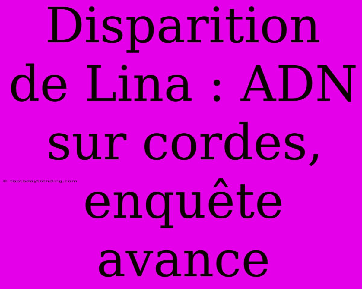 Disparition De Lina : ADN Sur Cordes, Enquête Avance