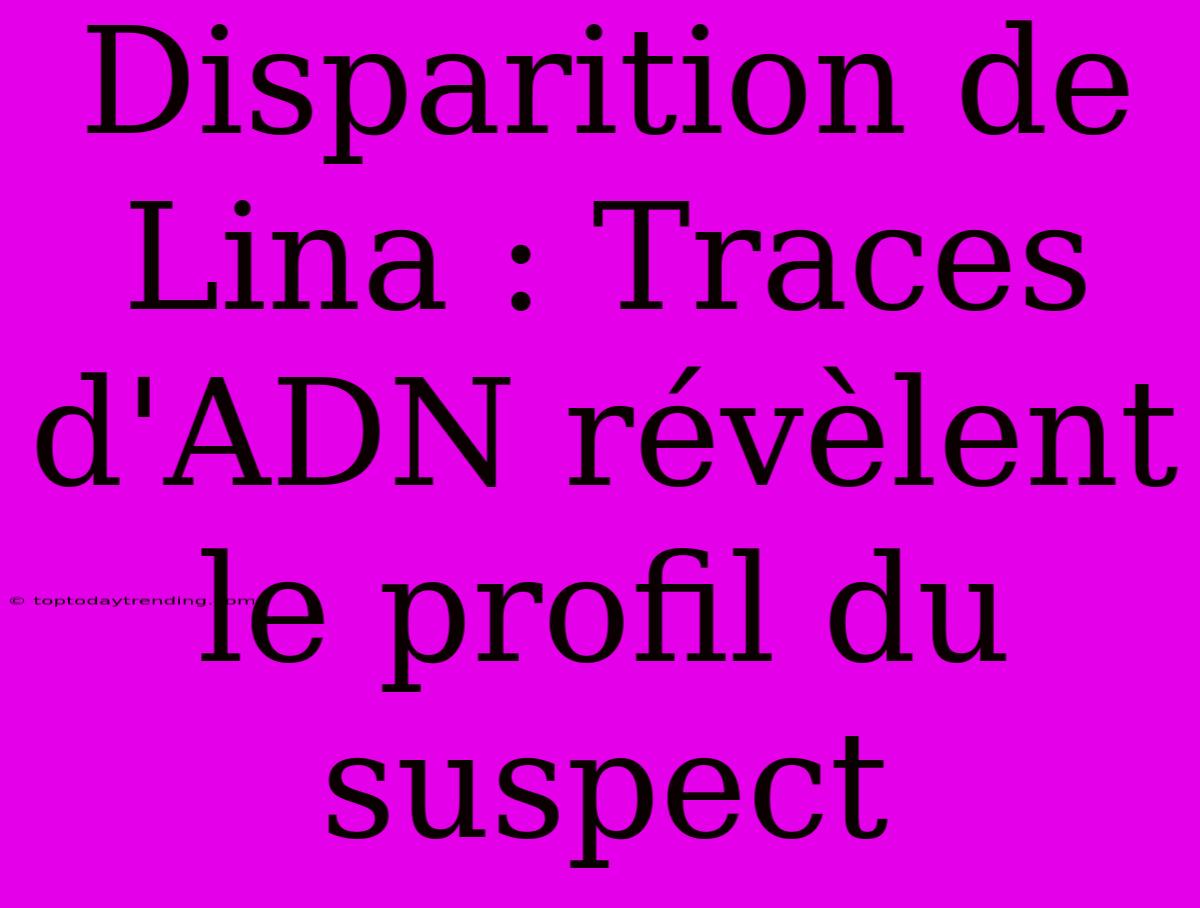 Disparition De Lina : Traces D'ADN Révèlent Le Profil Du Suspect