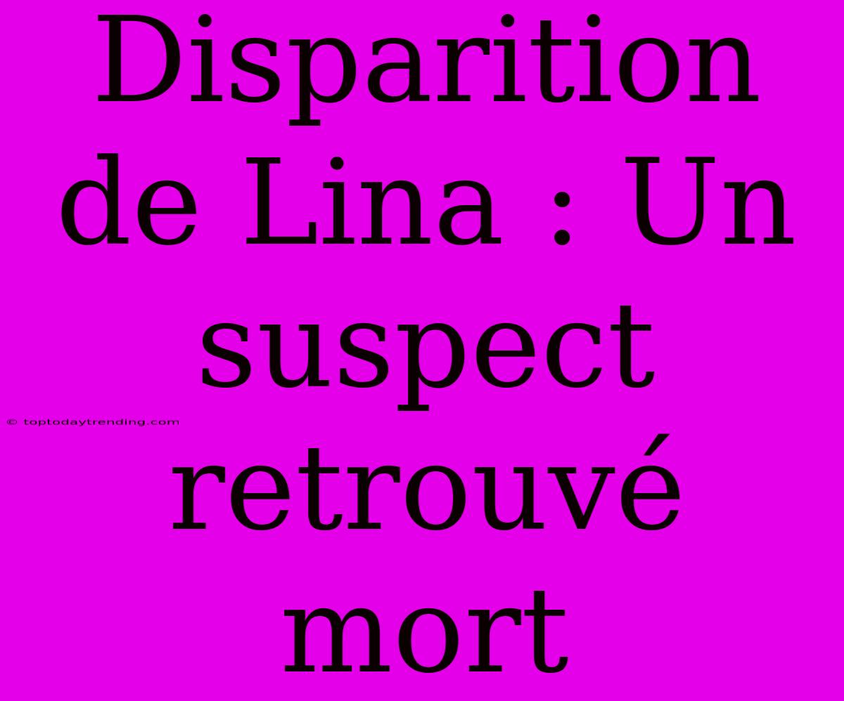 Disparition De Lina : Un Suspect Retrouvé Mort