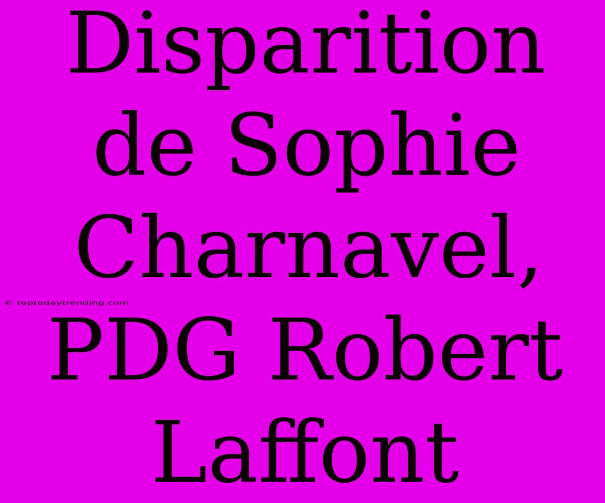 Disparition De Sophie Charnavel, PDG Robert Laffont