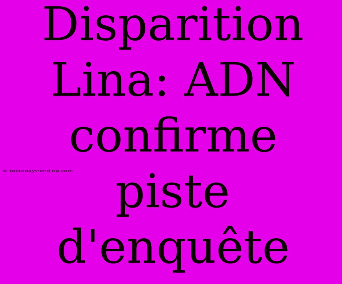 Disparition Lina: ADN Confirme Piste D'enquête