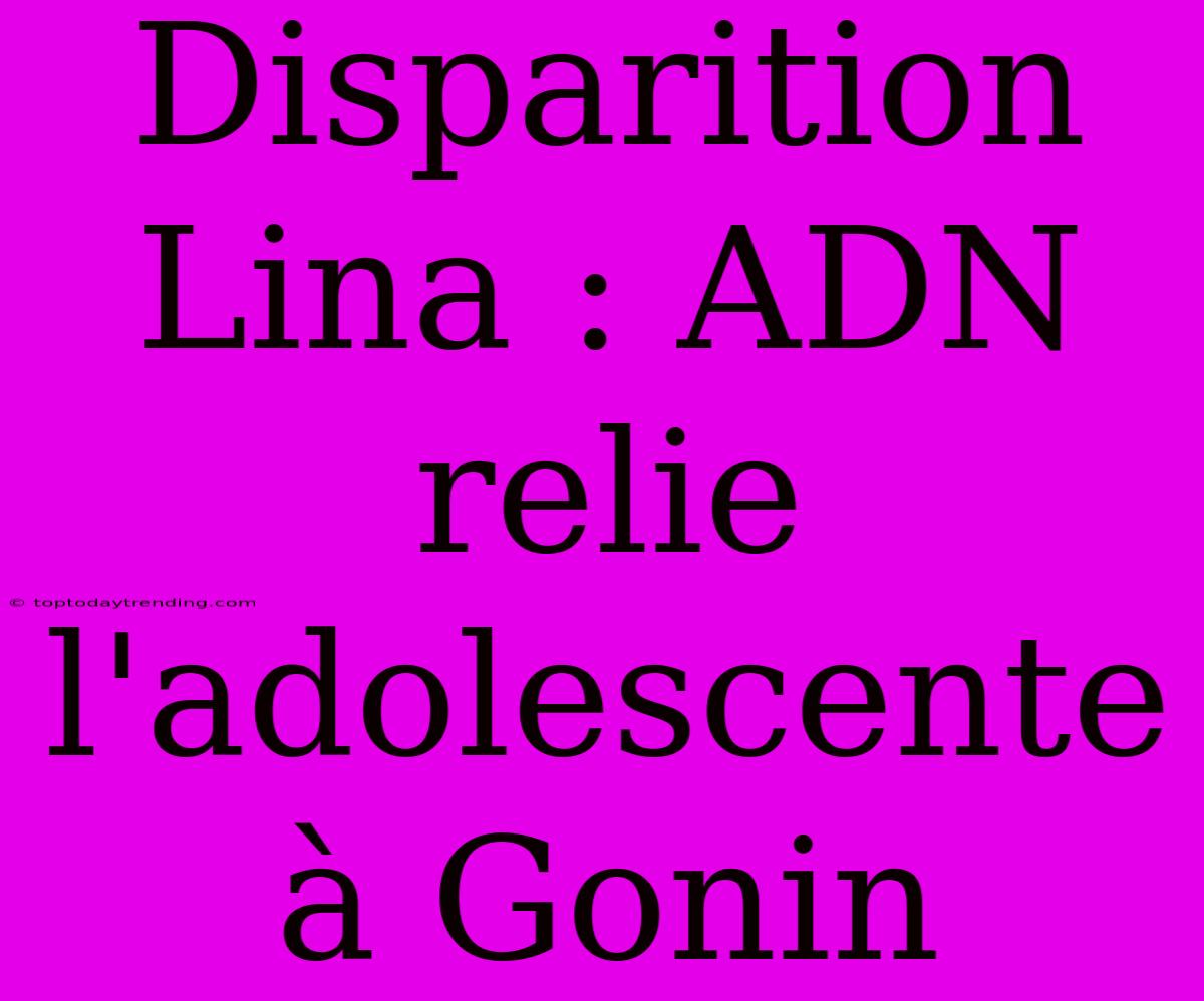 Disparition Lina : ADN Relie L'adolescente À Gonin