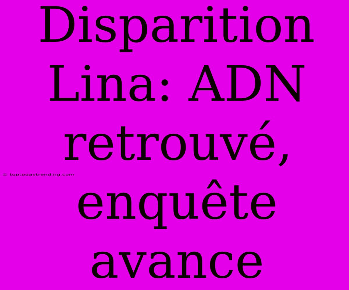 Disparition Lina: ADN Retrouvé, Enquête Avance