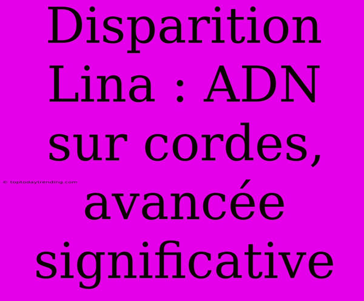 Disparition Lina : ADN Sur Cordes, Avancée Significative