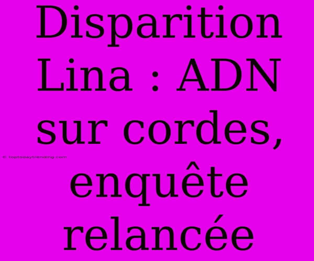 Disparition Lina : ADN Sur Cordes, Enquête Relancée