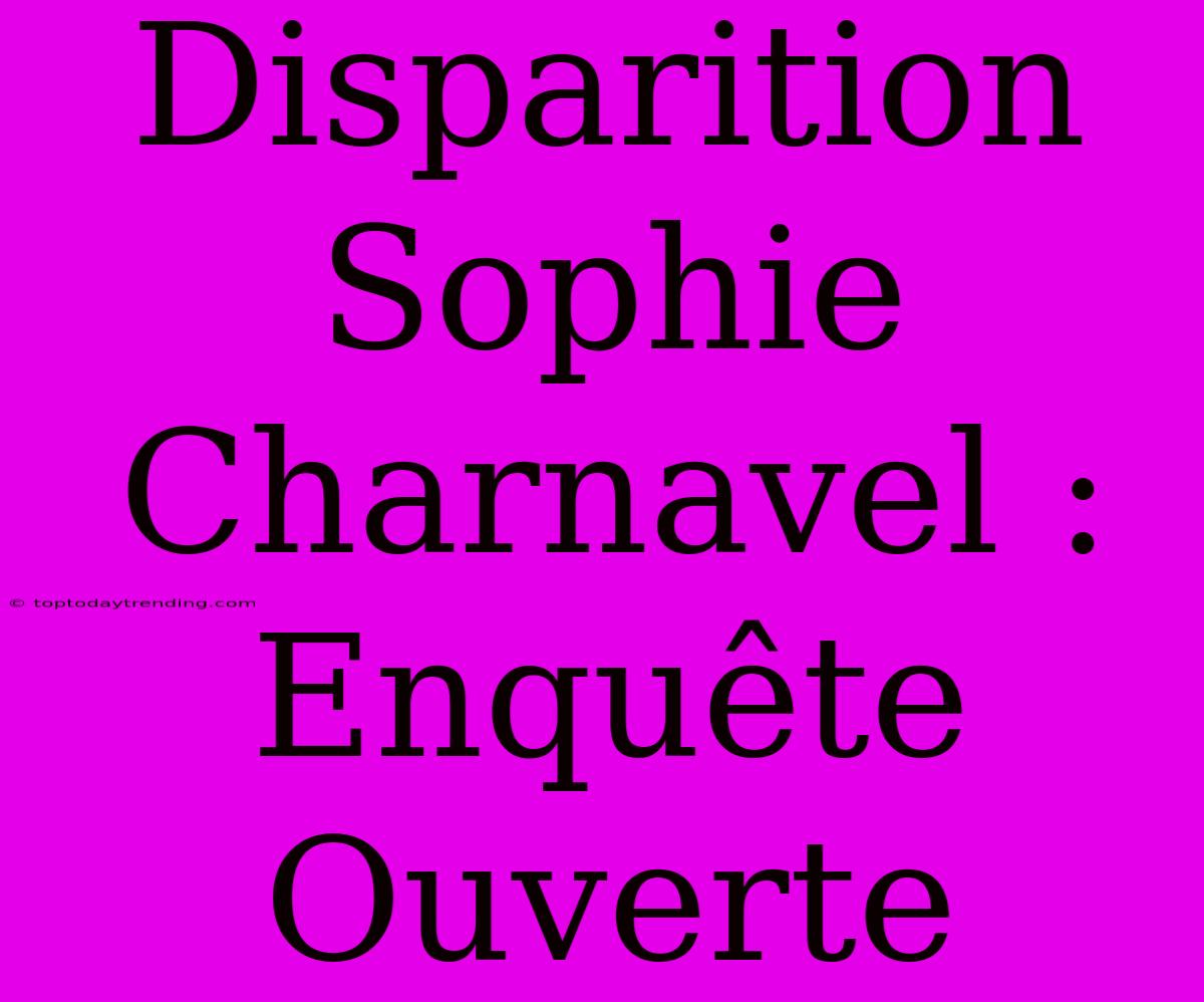 Disparition Sophie Charnavel : Enquête Ouverte