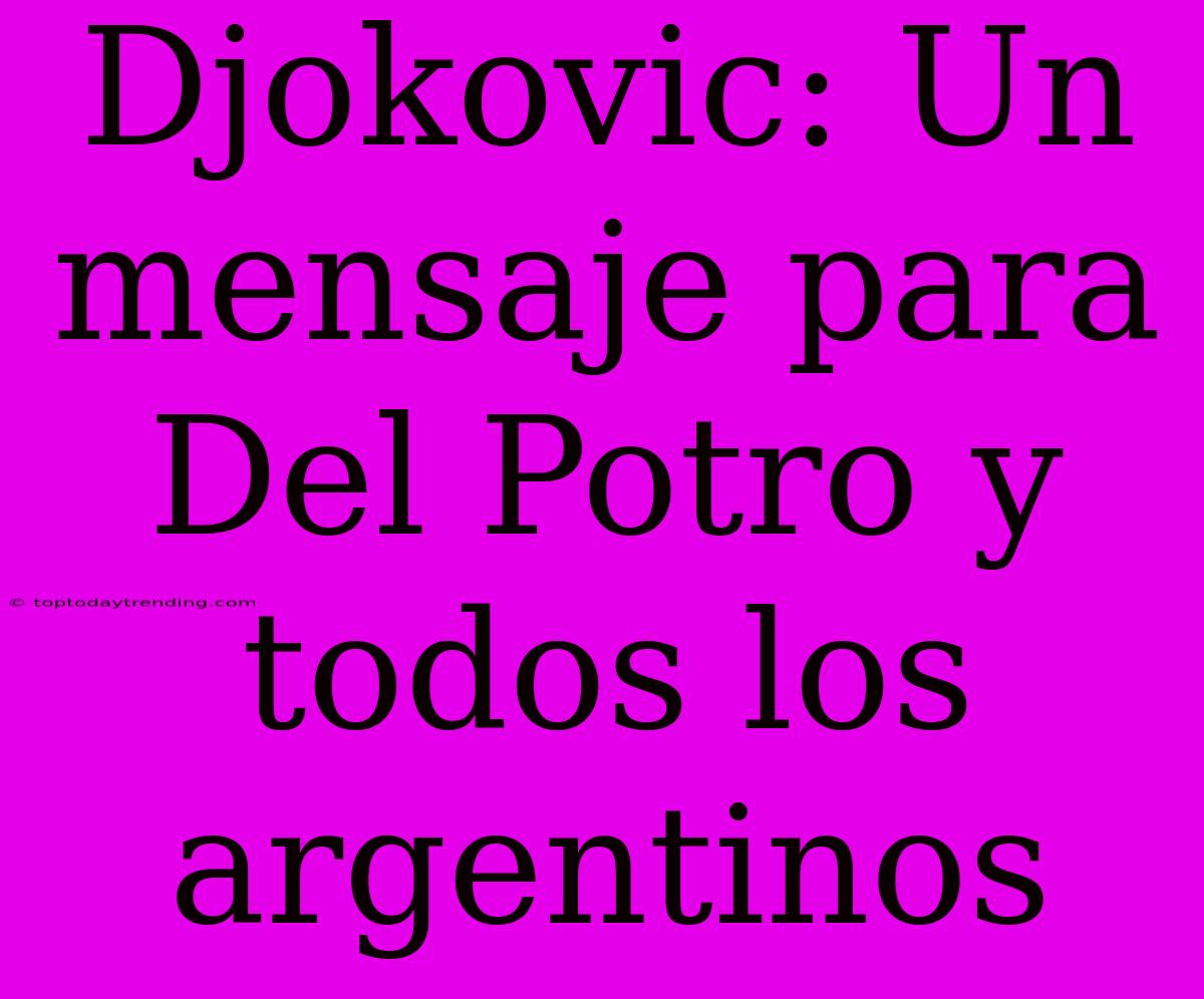 Djokovic: Un Mensaje Para Del Potro Y Todos Los Argentinos