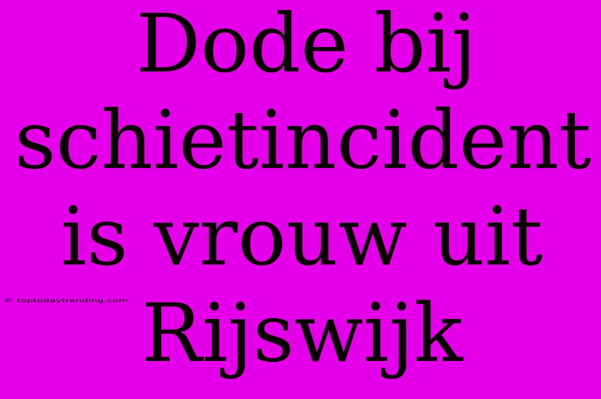 Dode Bij Schietincident Is Vrouw Uit Rijswijk