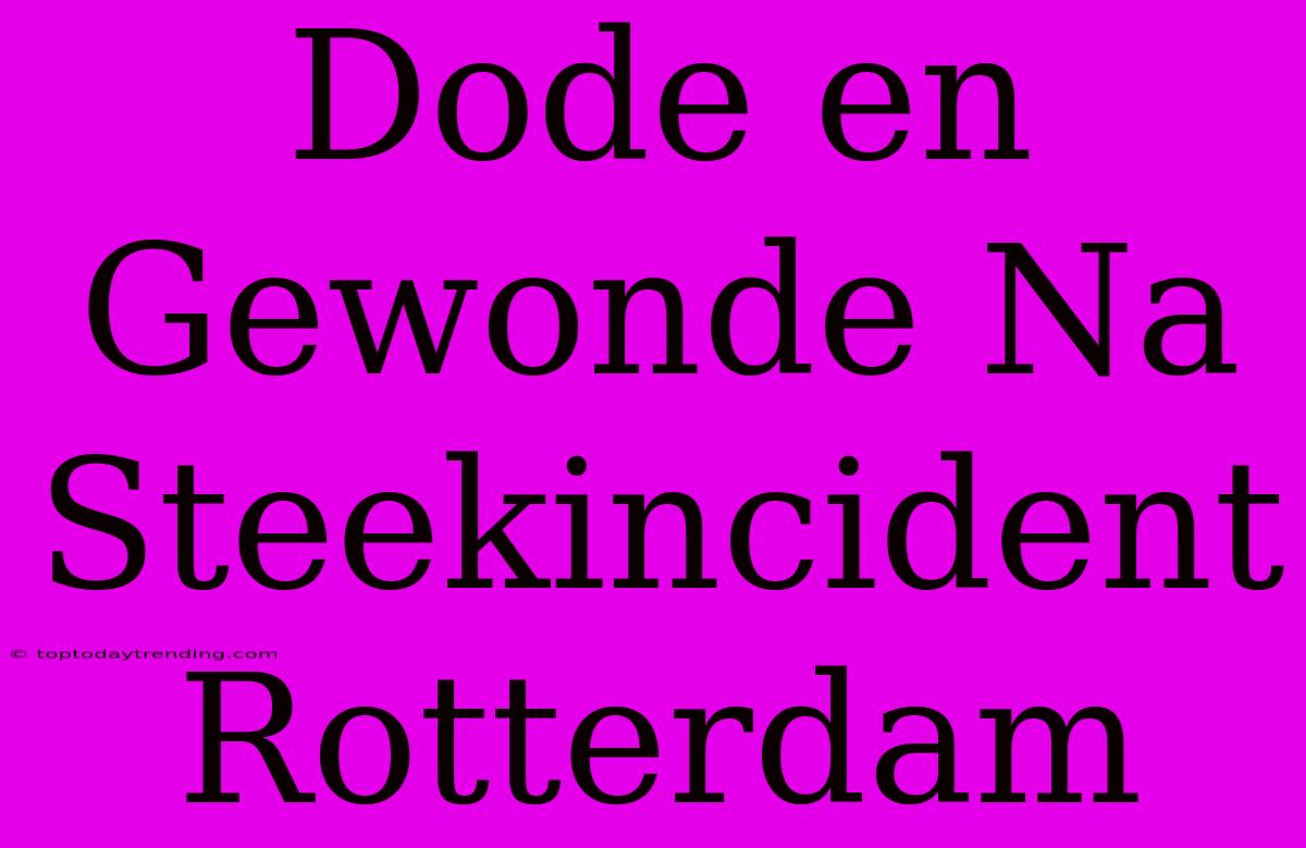 Dode En Gewonde Na Steekincident Rotterdam