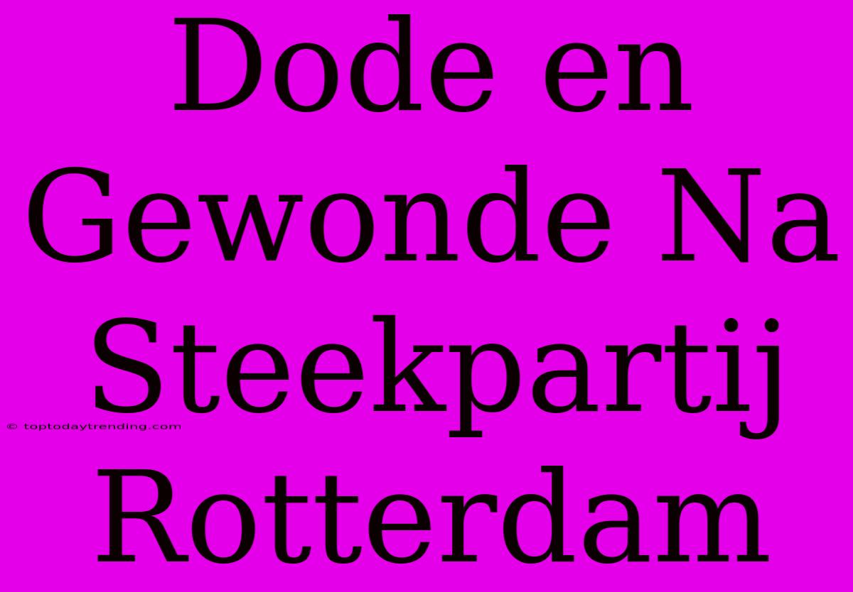 Dode En Gewonde Na Steekpartij Rotterdam