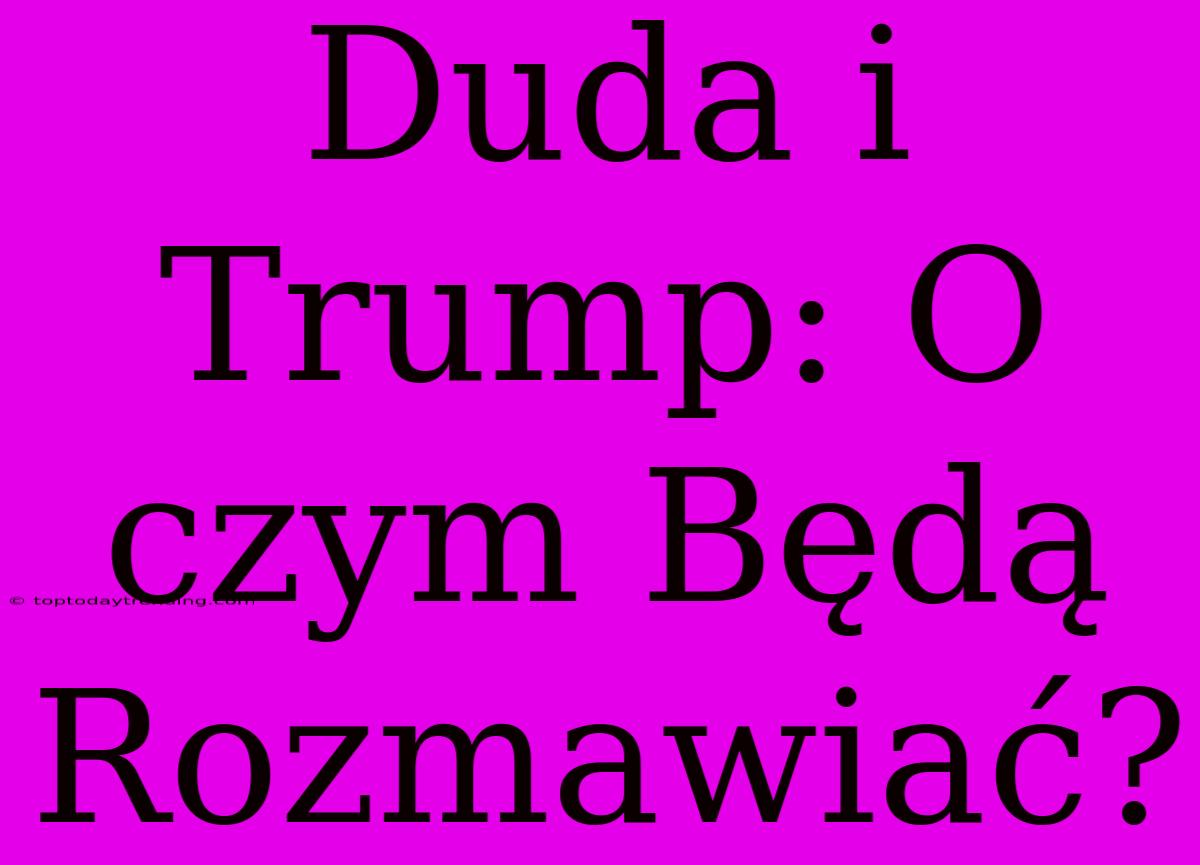 Duda I Trump: O Czym Będą Rozmawiać?