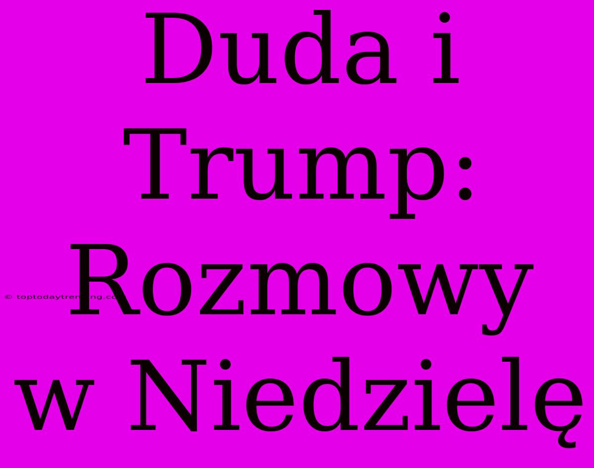 Duda I Trump: Rozmowy W Niedzielę