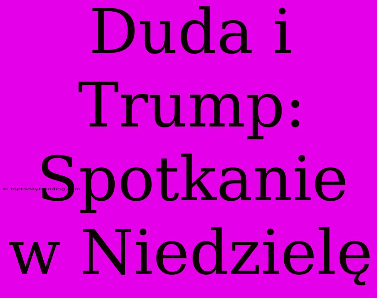 Duda I Trump: Spotkanie W Niedzielę