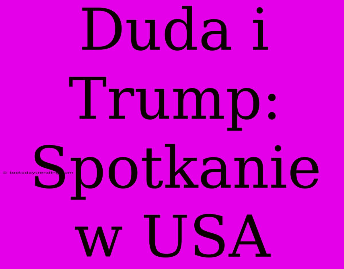 Duda I Trump: Spotkanie W USA