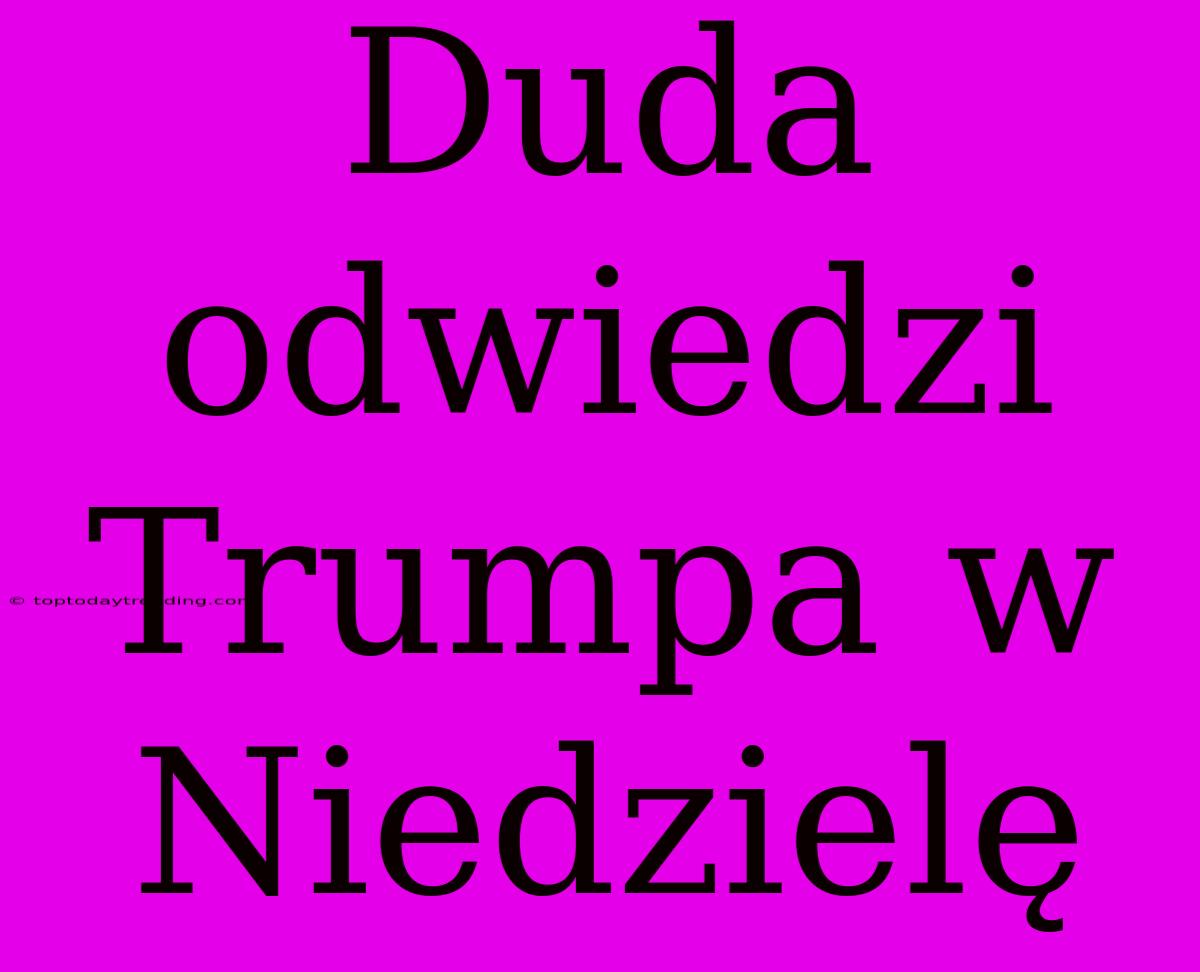 Duda Odwiedzi Trumpa W Niedzielę