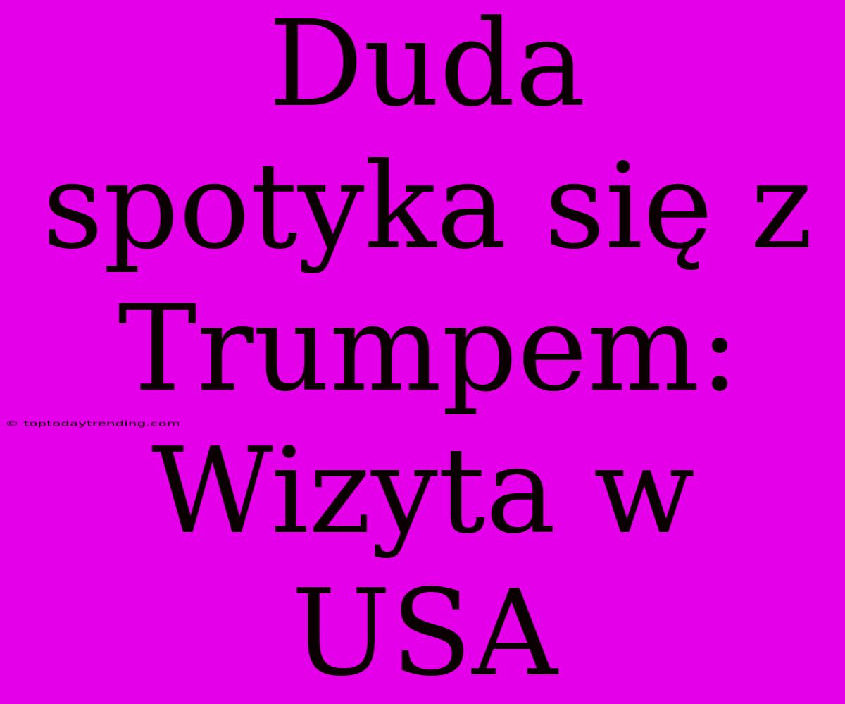 Duda Spotyka Się Z Trumpem: Wizyta W USA