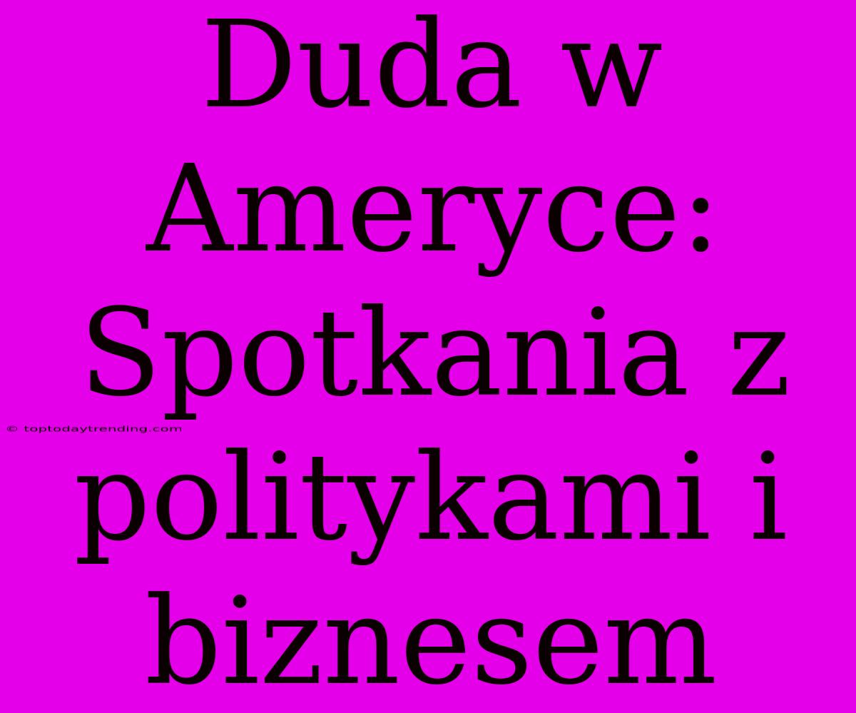 Duda W Ameryce: Spotkania Z Politykami I Biznesem