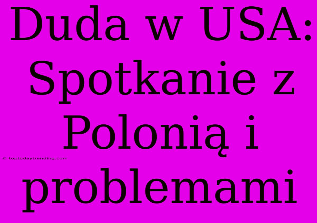 Duda W USA: Spotkanie Z Polonią I Problemami