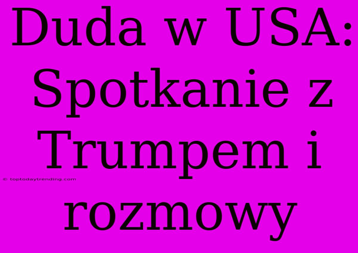 Duda W USA: Spotkanie Z Trumpem I Rozmowy